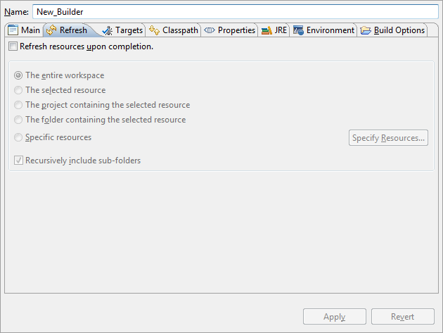 Refresh tab of External tools dialog