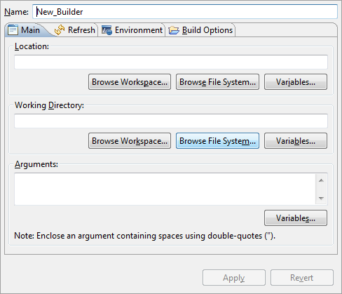 External tools dialog for program type tools