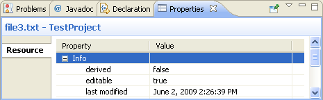 Resource properties dialog